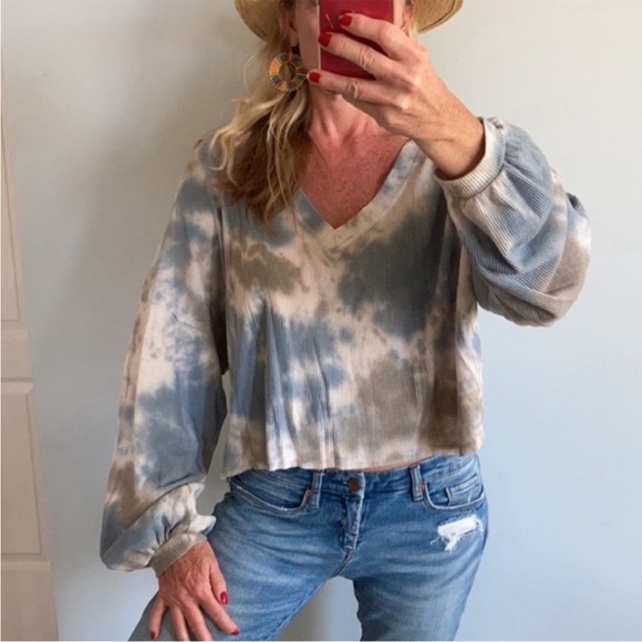 Cropped, Blue & Grey Tie Dye Top - Picture 1 of 8